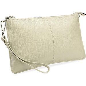 RFID Blocking Beige Chain Wristlet Purse Women Small Clutch Zipper Pockets